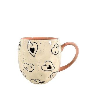 New Meritage Heart Printed Coffee Mug Pink White Valentine's Decor 16 oz